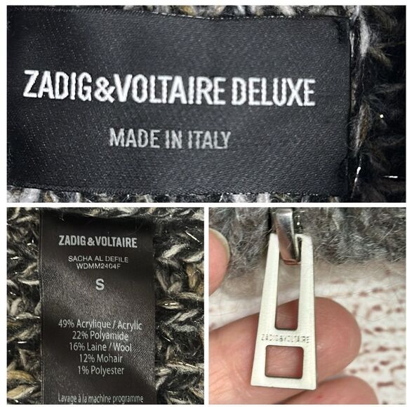 Zadig & Voltaire Deluxe Gray Wool Mohair Blend Full Zip Cardigan High Neck S - Picture 12 of 13